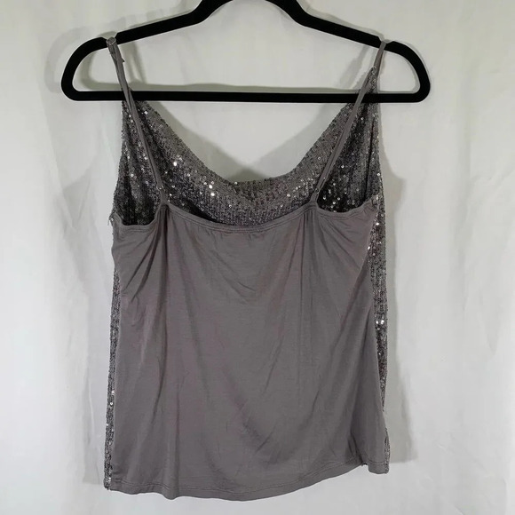 PS Love Tank Top Women's Medium Grey Silver Sequin TeaElla Draped Neckline - Picture 7 of 8